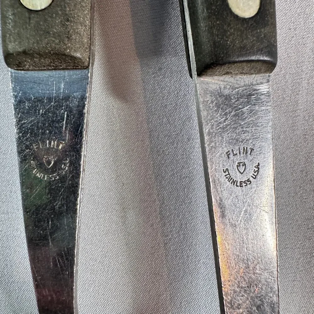 Vintage Flint Japan Stainless Steel Serving Spoon Fork Set Wood Handle MCM